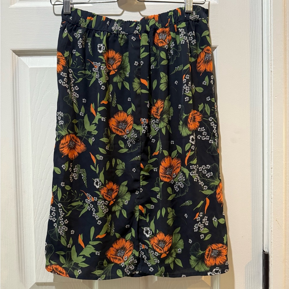 VILA Orange and Green Floral Knee-Length Skirt